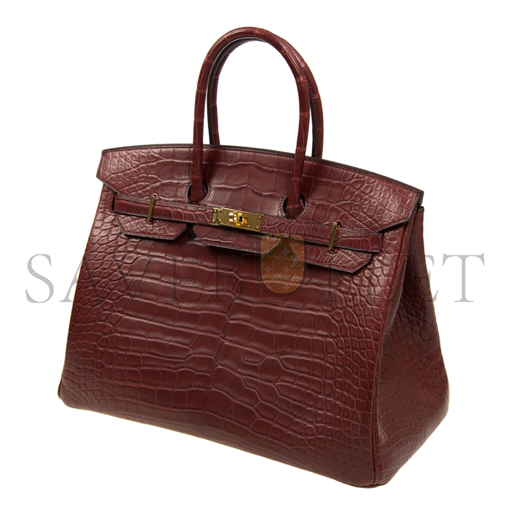 HERMÈS MASTER BIRKIN 35 MATT CROCODILE LEATHER BORDEAUX RED GOLD BUCKLE H041367CK3J (35*28*18cm)